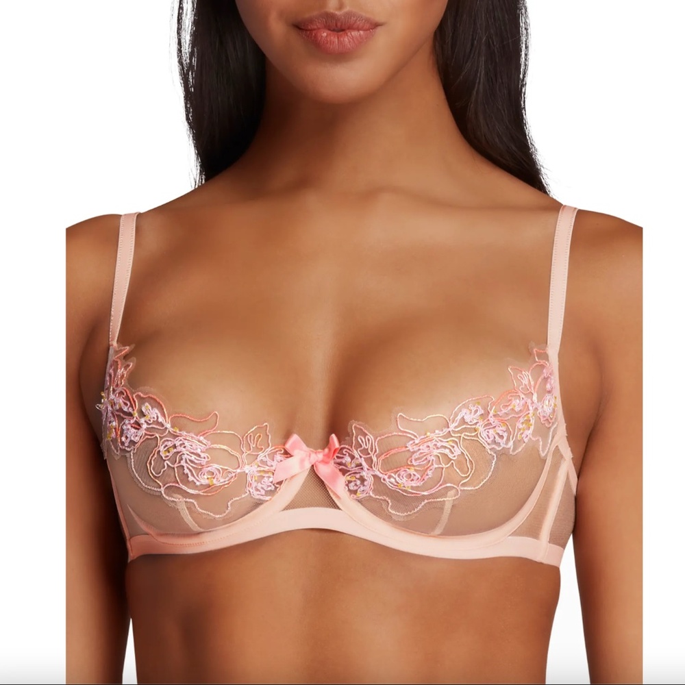 NWT $235 Agent Provocateur Lindie Floral-Embroidered Demi Bra in 32D!